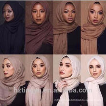 Neue Art plain Frauen Kopf tragen beliebte Quasten Blase Schal Crinkle Hijabs